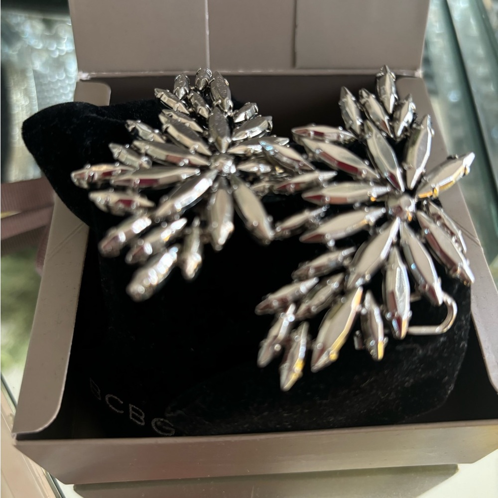 BCBG Silver Crystal Snowburst Clip-On Earrings